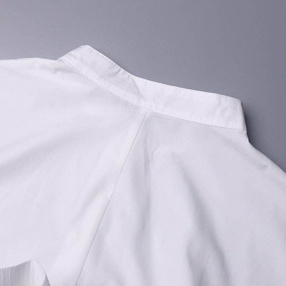 Spring Ruffle Belted Top with Stand Collar - Picture 4 of 14
